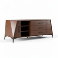 Modern beige tv stand with gold accents and two drawers 150 x 40 x 50cm