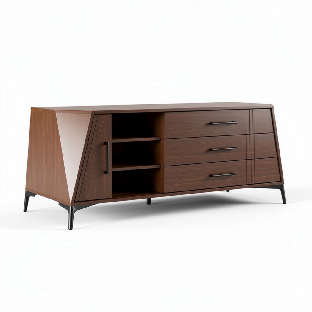 Modern beige tv stand with gold accents and two drawers 150 x 40 x 50cm