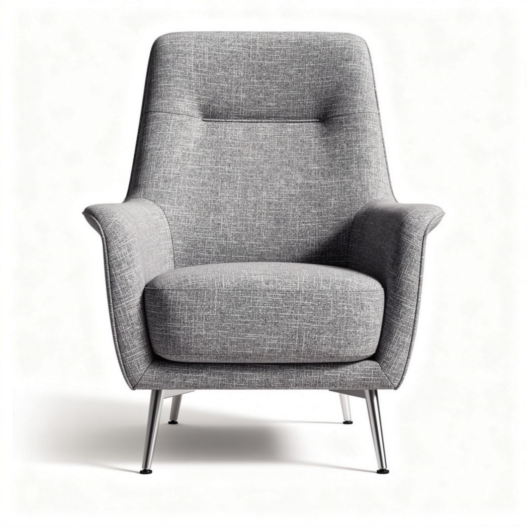 Modern gray upholstered accent chair with stainless steel legs 80 x 80 x 100cm