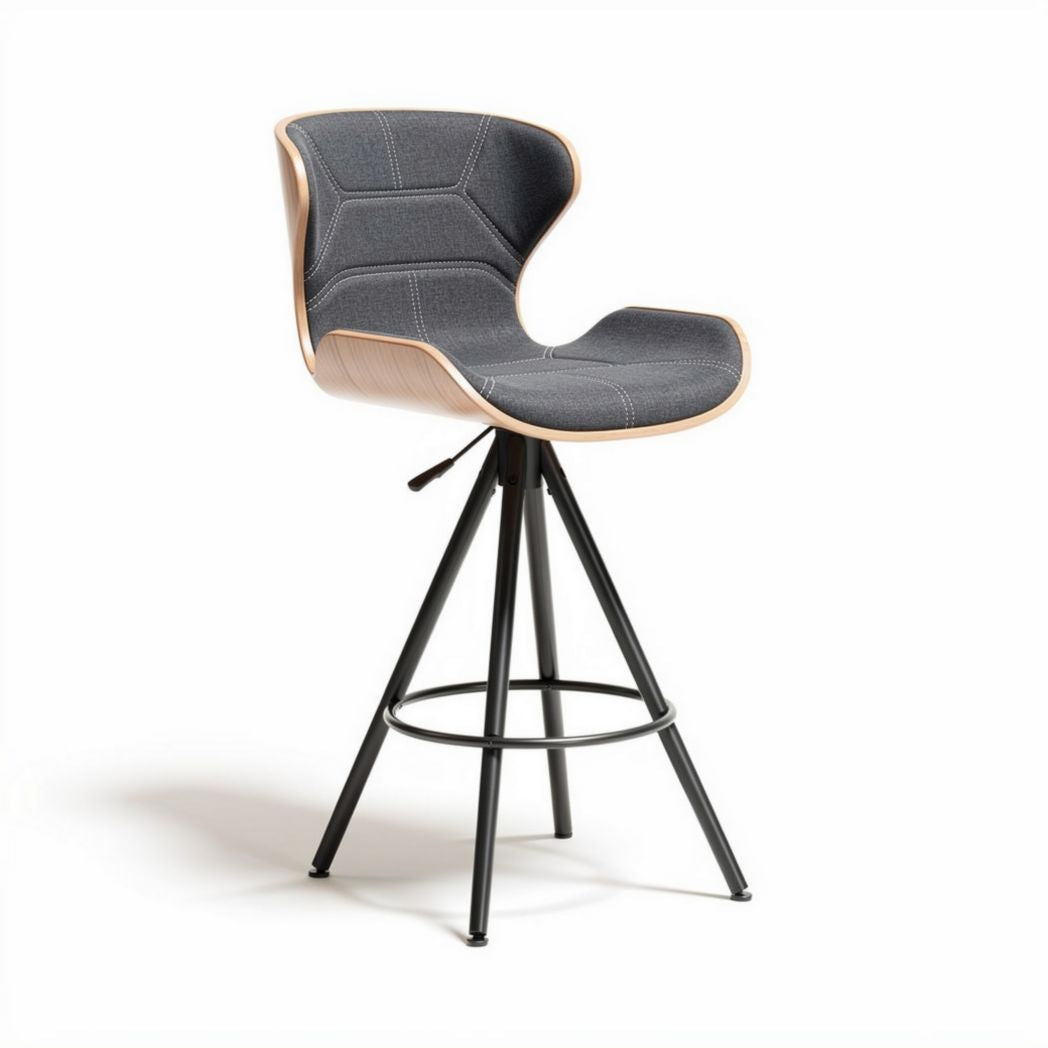 Swivel bar stool with fabric seat wood backrest and metal frame 40 x 40 x 100cm
