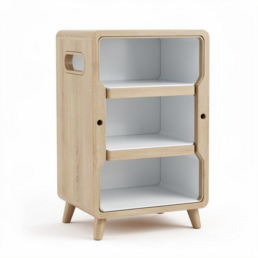 Wooden storage cabinet with two open shelves and handles 40 x 30 x 70cm