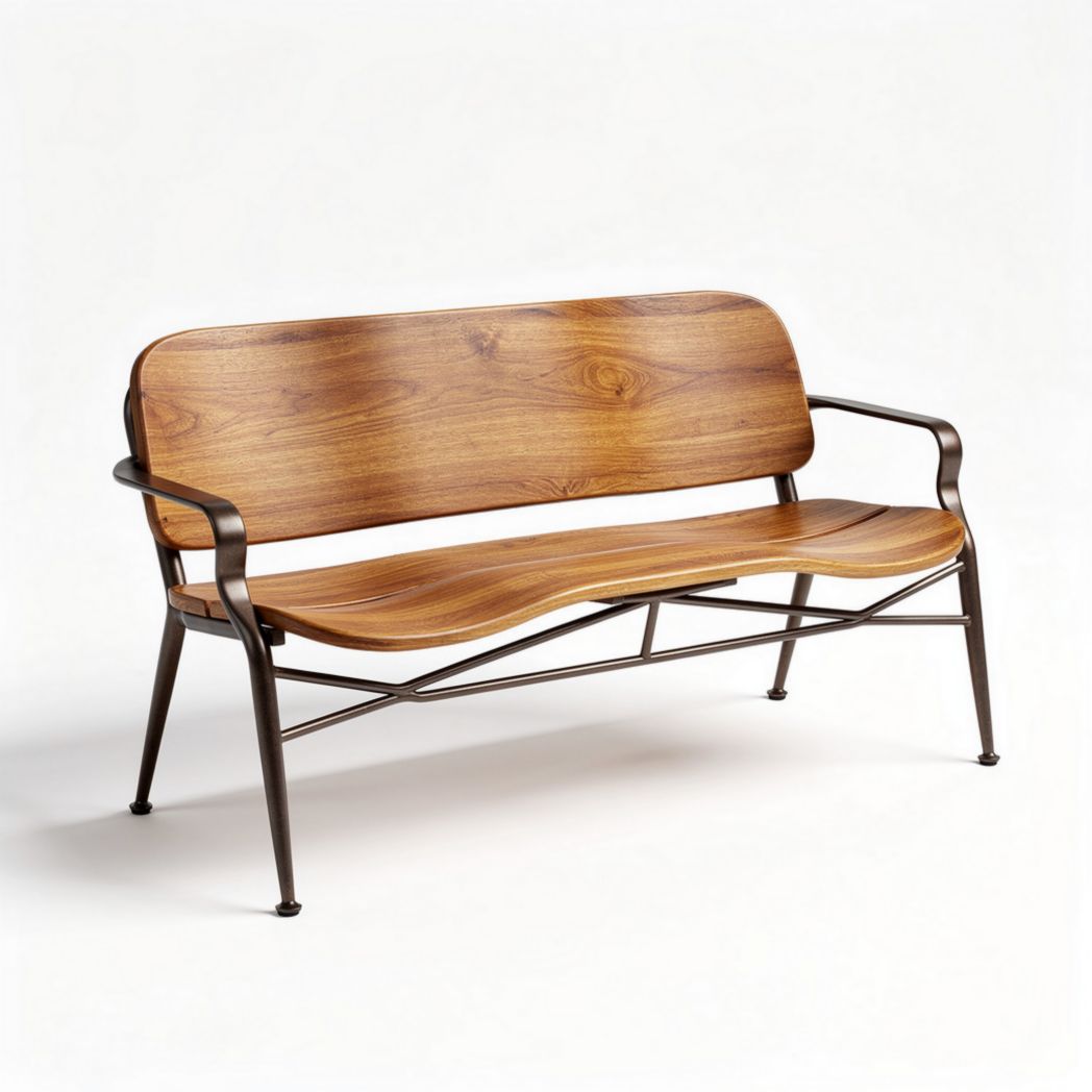 Outdoor bench with wooden slats and metal frame 150 x 60 x 80cm