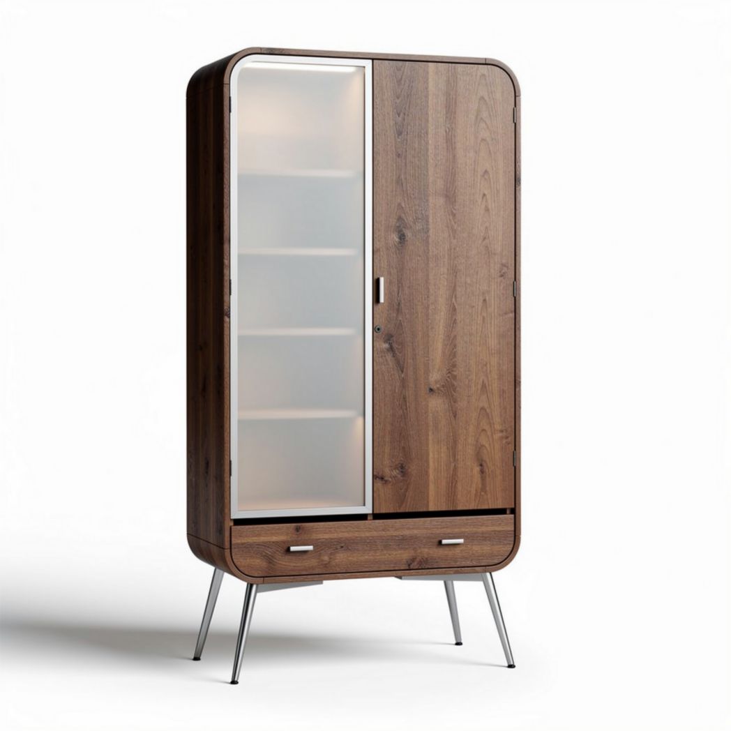 Wooden storage cabinet with glass doors and four shelves 80 x 40 x 180cm
