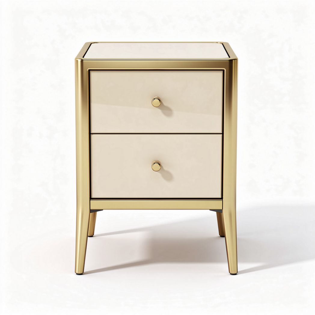 Two drawer nightstand with gold frame and beige finish 45 x 40 x 60cm