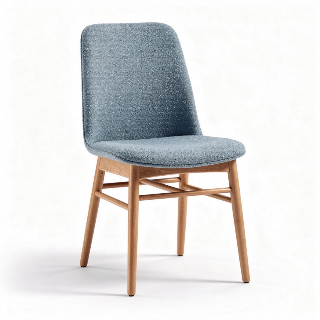 Upholstered dining chair in light blue fabric with wooden legs 45 x 50 x 85cm