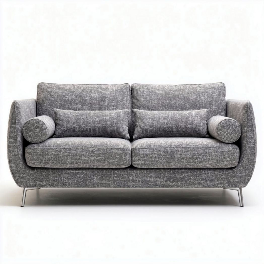 Beige fabric sofa with wooden legs and two accent cushions 180 x 80 x 90cm