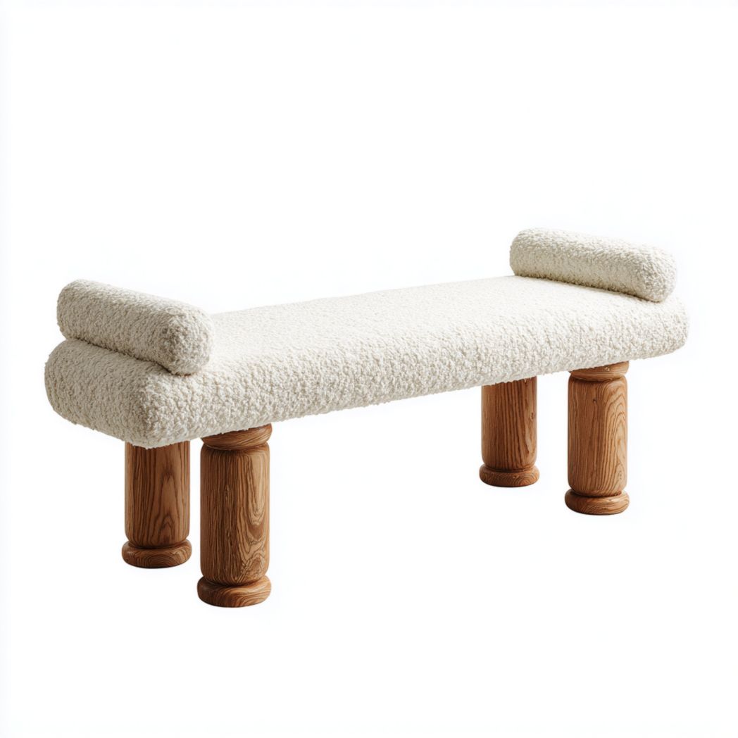 Cream upholstered loveseat with wooden legs 120 x 70 x 80cm